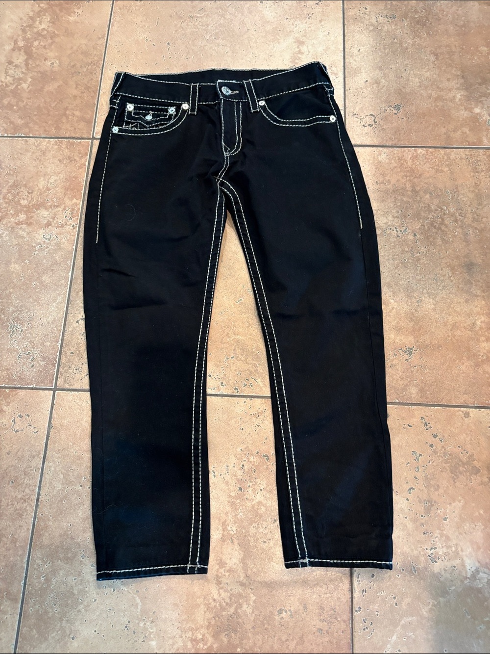 True Religion Black Straight Leg Earthworm Big T Jeans